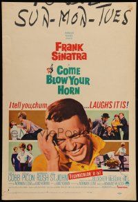 5p366 COME BLOW YOUR HORN WC '63 close up of laughing Frank Sinatra, from Neil Simon's play!