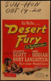 5p381 DESERT FURY WC '47 art of Lizabeth Scott between Burt Lancaster & John Hodiak!