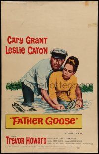 5p398 FATHER GOOSE WC '65 sea captain Cary Grant & pretty Leslie Caron grabbing fish with hands!