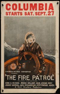 5p401 FIRE PATROL WC '24 great art of scared Anna Q. Nilsson at wheel of ship at sea!