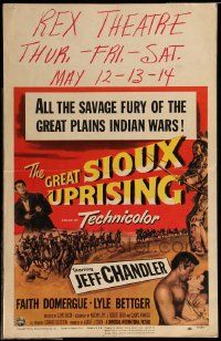 5p420 GREAT SIOUX UPRISING WC '53 Jeff Chandler & Faith Domergue, savage fury of Indian wars!