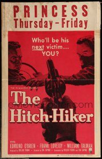 5p429 HITCH-HIKER WC '53 classic POV image of hitchhiker in back seat pointing gun at front!