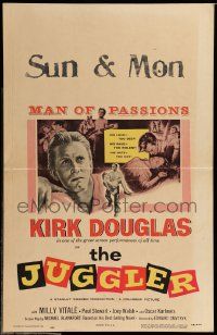 5p445 JUGGLER WC '53 Jewish concentration camp survivor Kirk Douglas is on the run from his past!