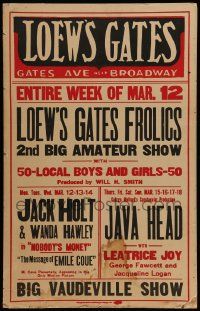 5p457 LOEW'S GATES MARCH 12 - 18 local theater WC '23 Loew's Gates Frolics, Nobody's Money,Java Head