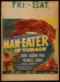 5p470 MAN-EATER OF KUMAON WC '48 Sabu, Wendell Corey, Joanne Page, cool art of tiger!