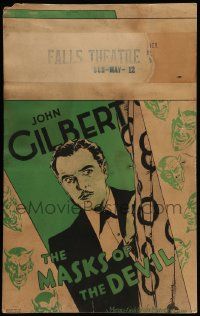 5p475 MASKS OF THE DEVIL WC '28 cool deco artwork of John Gilbert surrounded by Devil heads!