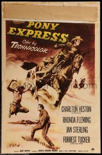 5p509 PONY EXPRESS WC '53 great art of Charlton Heston as Buffalo Bill on horseback!