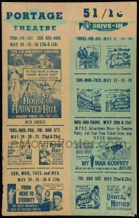 5p510 PORTAGE THEATRE MAY 14-27 WC '59 House on Haunted Hill, From Here to Eternity & more!