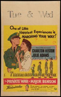 5p513 PRIVATE WAR OF MAJOR BENSON WC '55 art of officer Charlton Heston & pretty Julie Adams!