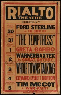 5p525 RIALTO THEATRE JAN 30 - FEB 5 WC '26 Greta Garbo in The Temptress, Baxter in Great Gatsby!