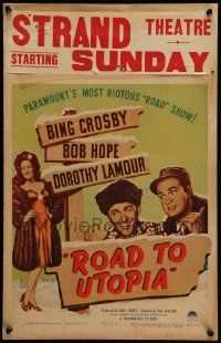 5p527 ROAD TO UTOPIA WC '45 Bob Hope, sexy Dorothy Lamour, Bing Crosby