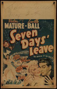 5p546 SEVEN DAYS' LEAVE WC '42 artwork of Lucille Ball, Victor Mature & top radio entertainers!