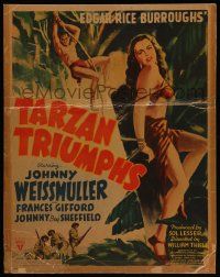 5p572 TARZAN TRIUMPHS WC '43 great artwork of Johnny Weissmuller & sexy Frances Gifford as Zandra!