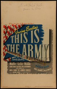 5p578 THIS IS THE ARMY WC '43 Irving Berlin musical, Lt. Ronald Reagan, cool patriotic design!