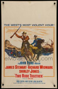 5p586 TWO RODE TOGETHER WC '61 John Ford, art of James Stewart & Richard Widmark on horses!