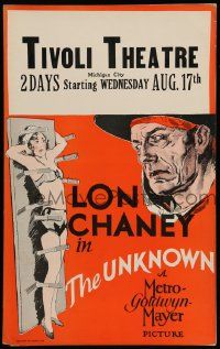 5p588 UNKNOWN WC '27 great art of knife thrower Lon Chaney with sexy assistant Joan Crawford!