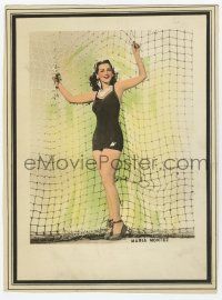 5r044 MARIA MONTEZ color 9.25x12.5 still '40s full-length in sexy swimsuit holding onto huge net!