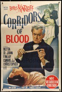 5r336 CORRIDORS OF BLOOD Aust 1sh '63 Boris Karloff, Christopher Lee, blood-curdling experiments!