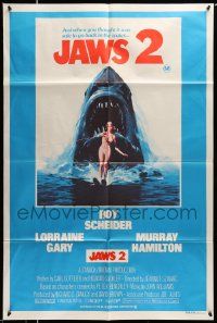 5r344 JAWS 2 Aust 1sh '78 classic art of giant shark attacking girl on water skis by Lou Feck!