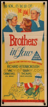 5r403 BROTHERS IN LAW Aust daybill '57 Boulting Brothers, Richard Attenborough, wacky art!
