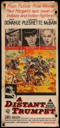 5r434 DISTANT TRUMPET Aust daybill '64 cool art of Troy Donahue vs Indians by Frank McCarthy!