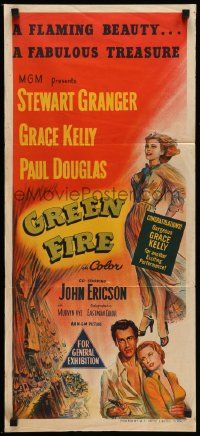 5r465 GREEN FIRE Aust daybill '54 art of beautiful full-length Grace Kelly & Stewart Granger!