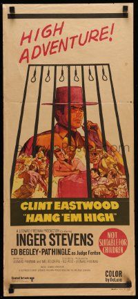 5r469 HANG 'EM HIGH Aust daybill '68 Clint Eastwood, they hung the wrong man, cool art!
