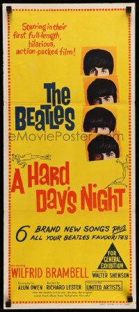 5r471 HARD DAY'S NIGHT Aust daybill '64 The Beatles in their first hilarious film, rock & roll!