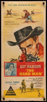 5r472 HARD MAN Aust daybill '57 art of Guy Madison with revolver, Valerie French!