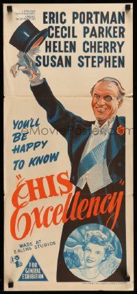 5r479 HIS EXCELLENCY Aust daybill '52 Eric Portman, Cecil Parker, Helen Cherry, cool stone litho!