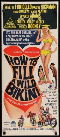5r489 HOW TO STUFF A WILD BIKINI Aust daybill '65 Annette Funicello, Buster Keaton, bikini art!