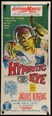 5r491 HYPNOTIC EYE Aust daybill '60 Jacques Bergerac, cool hypnosis art, stare if you dare!