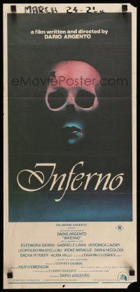 5r492 INFERNO Aust daybill '80 Dario Argento horror, cool skull & bleeding mouth artwork!