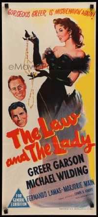 5r505 LAW & THE LADY Aust daybill '51 full-length art of sexiest Greer Garson in all black gown!
