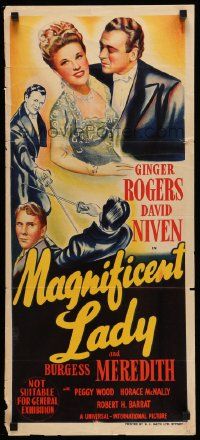 5r521 MAGNIFICENT DOLL Aust daybill '46 stone litho of pretty Ginger Rogers & David Niven!