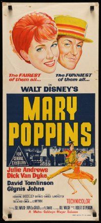 5r525 MARY POPPINS Aust daybill '64 Julie Andrews & Van Dyke in Walt Disney's musical classic