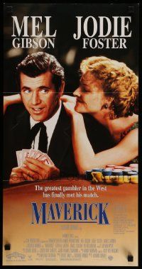 5r528 MAVERICK Aust daybill '94 Mel Gibson, Jodie Foster, James Garner, gambling!