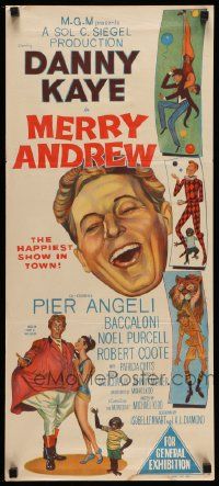 5r529 MERRY ANDREW Aust daybill '58 art of laughing Danny Kaye, Pier Angeli & Angelina the chimp!