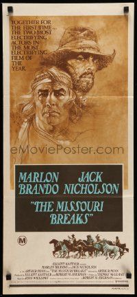 5r531 MISSOURI BREAKS Aust daybill '76 art of Marlon Brando & Jack Nicholson by Bob Peak!