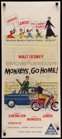5r533 MONKEYS GO HOME Aust daybill '67 Disney, art of Maurice Chevalier, Yvette Mimieux & apes!