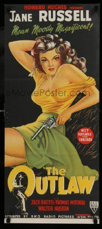 5r545 OUTLAW Aust daybill R52 hand litho of sexy Jane Russell with gun, better than the original!