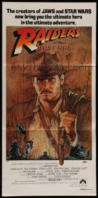 5r551 RAIDERS OF THE LOST ARK Aust daybill '81 great artwork of Harrison Ford by Richard Amsel!