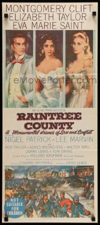 5r552 RAINTREE COUNTY Aust daybill '57 Montgomery Clift, Elizabeth Taylor & Eva Marie Saint!