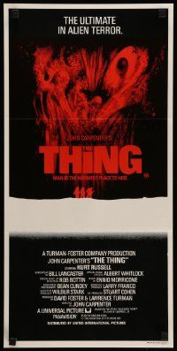 5r581 THING Aust daybill '82 John Carpenter, sci-fi horror, cool red title design!