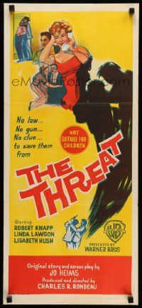 5r583 THREAT Aust daybill '60 Robert Knapp, Linda Lawson, Mary Castle, crime thriller!
