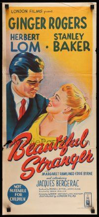 5r586 TWIST OF FATE Aust daybill '54 Beautiful Stranger, Ginger Rogers has too many men on a string!