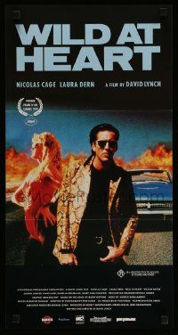 5r593 WILD AT HEART Aust daybill '90 David Lynch, cool different image of Nicolas Cage & Dern!