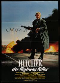 5r262 HITCHER German '86 image of Rutger Hauer with giant gun in front of explosions!