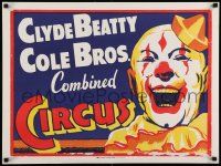 5t090 CLYDE BEATTY - COLE BROS CIRCUS 21x28 circus poster '60s artwork of laughing clown!
