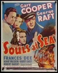 5t852 SOULS AT SEA 22x28 commercial poster '80s sailors Gary Cooper & George Raft, Frances Dee!